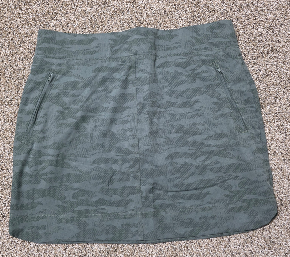 Orvis Pull On Travel Skort Womens Small Army Green Stretch Elastic Waist Pockets